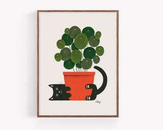 Black Cat Hugging Plant Art Print