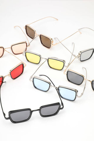 Tinted Metal Frame Rectangular Sunglasses