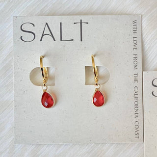 Ruby Red Gold Huggie Hoops