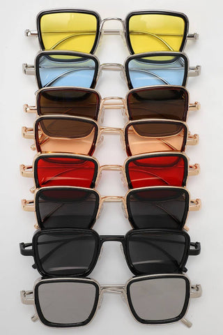 Tinted Metal Frame Rectangular Sunglasses