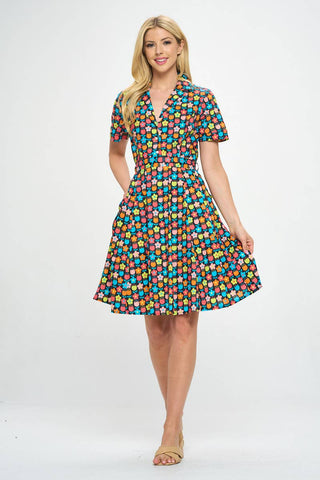 Retro Flower Print Fit & Flare Cotton Dress