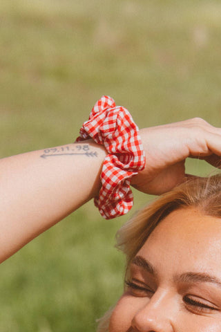 Red Checkered Oversized Scrunchie