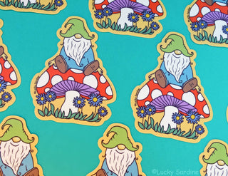 Gnome and Mushroom Vinyl Sticker