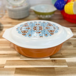 Vintage Pyrex RARE Navajo Embroidery Casserole Dish 045 with Lid