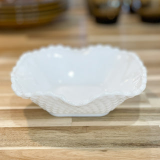 Vintage MCM Hobnail Diamond Cut Hazel Atlas Square Milk Glass Dish