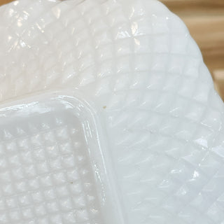 Vintage MCM Hobnail Diamond Cut Hazel Atlas Square Milk Glass Dish