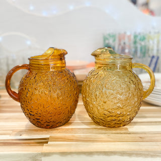 Vintage MCM 1960's Anchor Hocking Amber Glass Pitchers