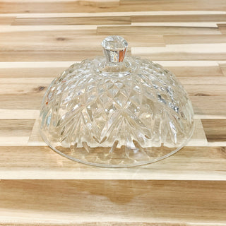 Vintage MCM Diamond Cut Lidded Glass Serving Dish Tray