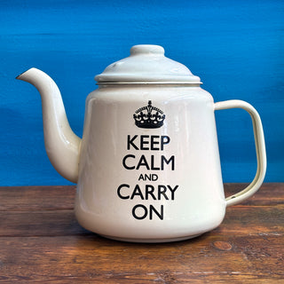 2010s Will & Wolf Keep Calm And Carry On Enamel Teapot