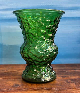 Vintage MCM E.O. Brody Green Crinkle Glass Vase