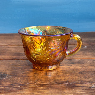 Vintage Indiana Amber Iridescent Carnival Glass Punch Bowl & Cups Set with Ladle