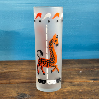 Vintage MCM 1950s Libbey Carousel Animals Frosted Tall Glasses