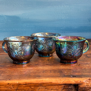 Vintage Indiana Blue Iridescent Carnival Glass Cups Set