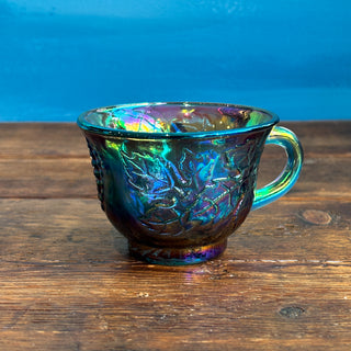 Vintage Indiana Blue Iridescent Carnival Glass Cups Set
