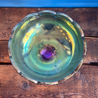 Vintage 1970s MCM Indiana Glass Carnival Blue Teardrop Fruit Compote Pedestal Bowl