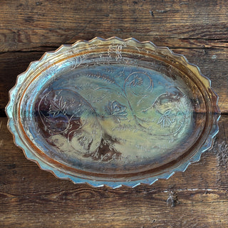 Vintage MCM 1950s Jeanette Glass Oval Marigold Iridescent Platter Tray