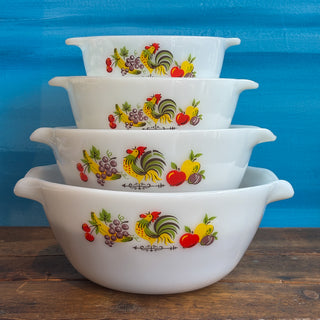 Vintage MCM 1950s Fire King Chanticleer Rooster Mixing Bowl Set