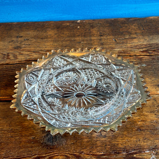 Vintage MCM Gold Rimmed Depression Glass Serving Tray