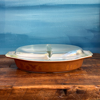 Vintage Pyrex 1960s Early American Divided Casserole Dish with Lid
