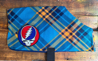 Grateful Dead Blue and Orange Plaid Fleece Dog Coat