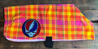 Grateful Dead Orange Pastel Plaid Fleece Dog Coat