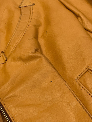 Vintage 1970s Crop Caramel Zip Up Leather Jacket with Beagle Collar