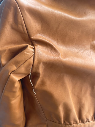 Vintage 1970s Crop Caramel Zip Up Leather Jacket with Beagle Collar