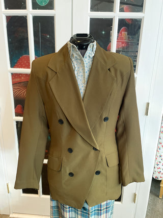 Vintage 1980s 1990s Shoulder Pads Chic Green Blazer