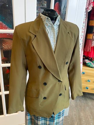 Vintage 1980s 1990s Shoulder Pads Chic Green Blazer