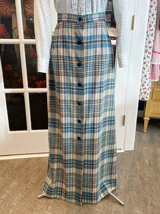 Vintage DEADSTOCK Young Pendletons Blue Plaid Long Maxi Wool Skirt