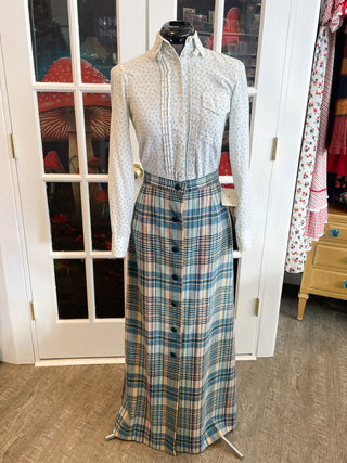 Vintage DEADSTOCK Young Pendletons Blue Plaid Long Maxi Wool Skirt