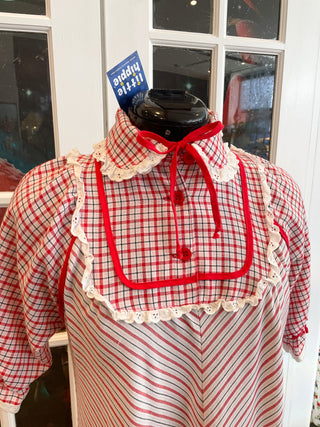 Vintage 1970s Red Stripes Prairie Maxi Long Dress