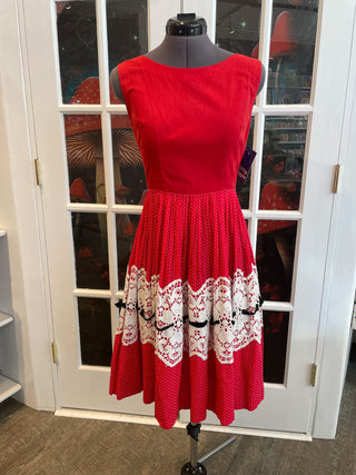 Vintage 1950s 1960s Red Dress With Polka Dot Circle Skirt