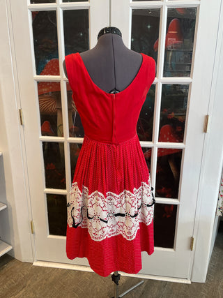 Vintage 1950s 1960s Red Dress With Polka Dot Circle Skirt
