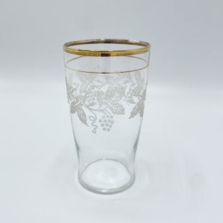 Vintage 1940's Gold Rimmed Bartlett Collins Frosted Grape Tumblers With Caddy Holder
