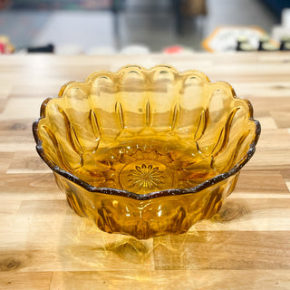 Vintage 1960s Amber Scalloped Glass Bowl
