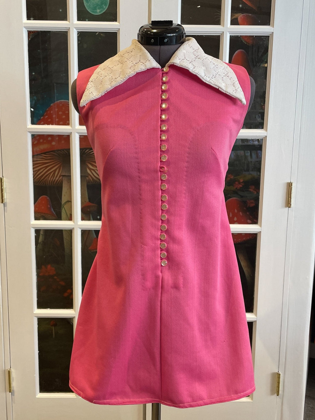 Vintage 1960s Pink Micro Mini Dress with Large Dagger Collar
