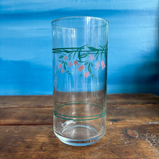 Vintage 1980s Libbey Pink & Green Flower Tumbler Glass