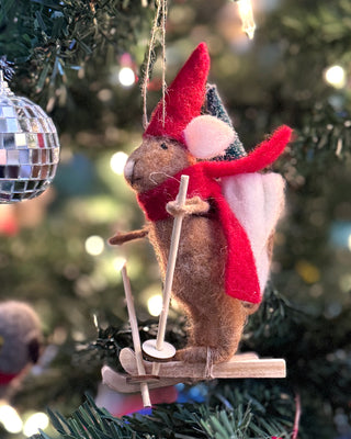 Felt Skiing Mouse Ornament