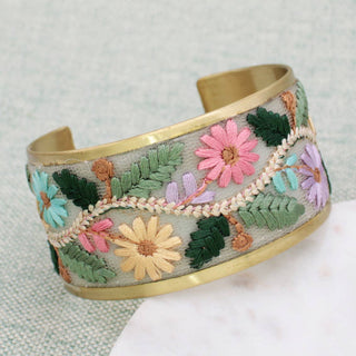 Floral Vines Embroidered Cuff Bracelet