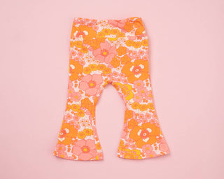 Orange and Pink Flower Power Girls Bell Bottoms Leggings