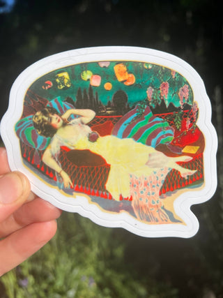 Lady Reclining on Hammock Glitter Sticker