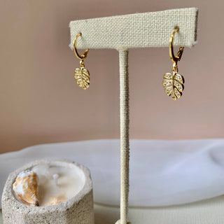 Monstera Leaf Huggie Hoops