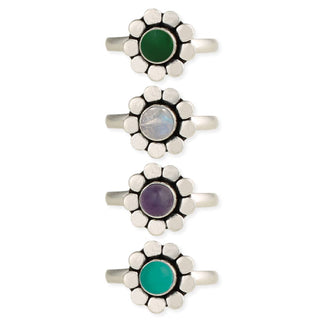 Stone Bead Silver flower Ring
