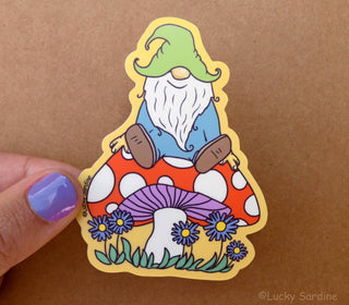 Gnome and Mushroom Vinyl Sticker