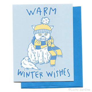 Warm Winter Wishes Funny Cat Greeting Card