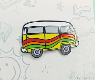 Rainbow Hippie Van, Yellow Bus Enamel Pin