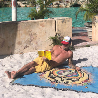 Grateful Dead Blue Rainbow Splatter Steal Your Face Woven Cotton Blanket