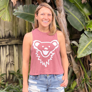 Grateful Dead Bear Face Women's Cropped Racerback Tank