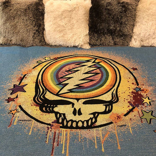 Grateful Dead Blue Rainbow Splatter Stealie Woven Cotton Blanket | Little Hippie